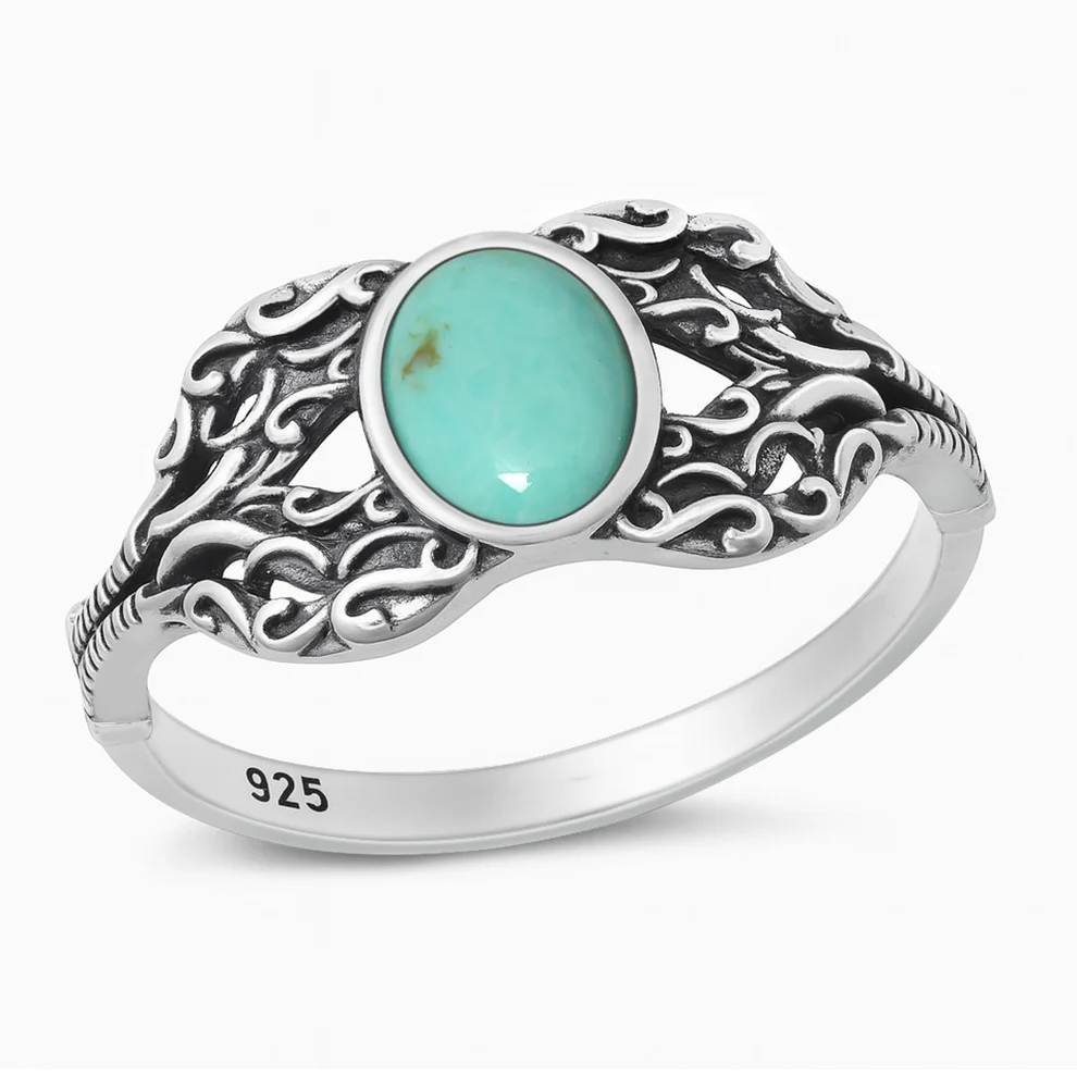 Sterling Silver Oxidized Genuine Turquoise Stone Ring