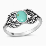 Sterling Silver Oxidized Genuine Turquoise Stone Ring