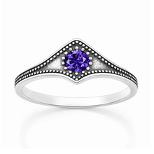 Load image into Gallery viewer, Sterling Silver Oxidized And Polished 8.5mm Amethyst CZ Ring