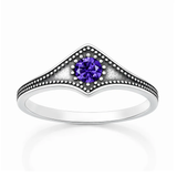 Sterling Silver Oxidized And Polished 8.5mm Amethyst CZ Ring
