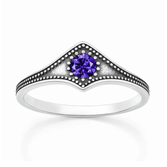 Sterling Silver Oxidized And Polished 8.5mm Amethyst CZ Ring