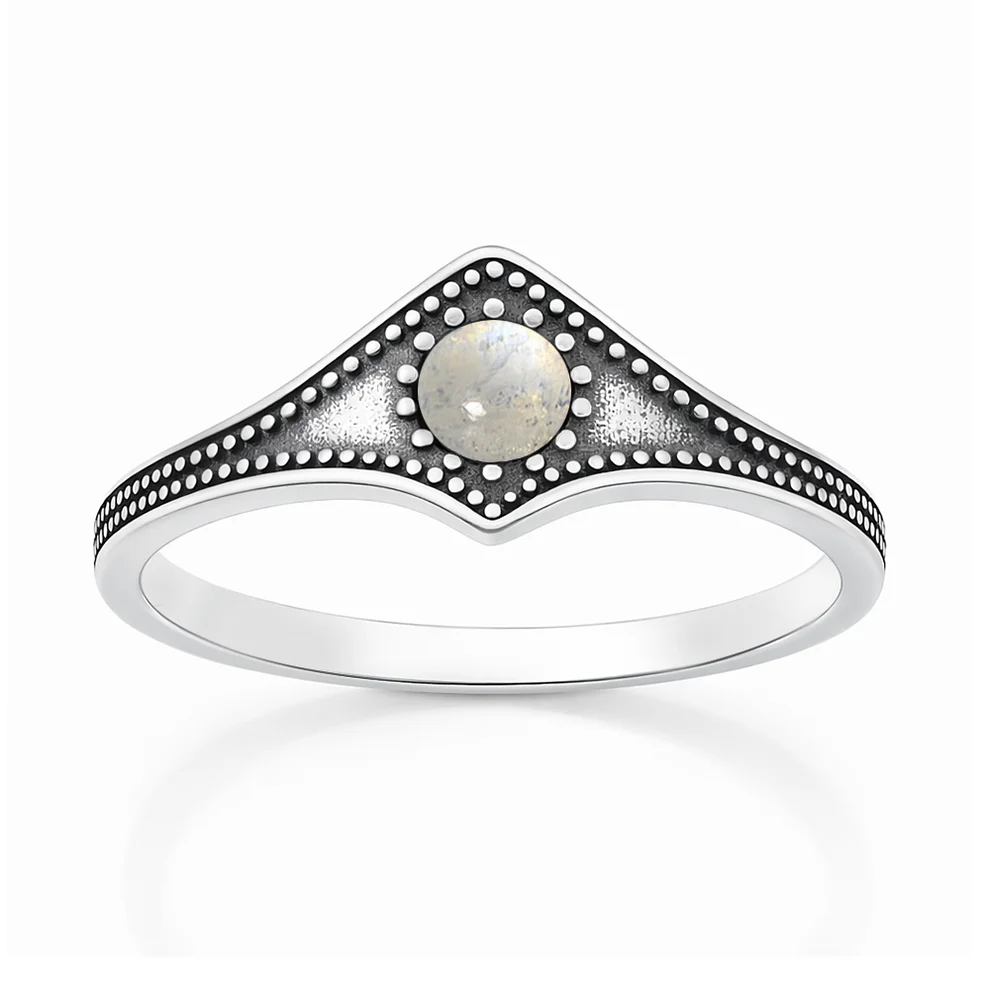 Sterling Silver Oxidized And Polished Moonstone Ring