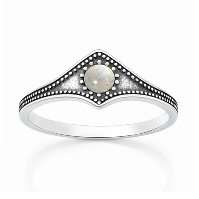 Sterling Silver Oxidized And Polished Moonstone Ring