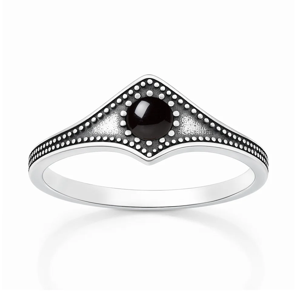 Sterling Silver Oxidized And Polished Black Onyx Stone Ring