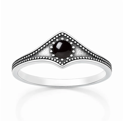 Sterling Silver Oxidized And Polished Black Onyx Stone Ring