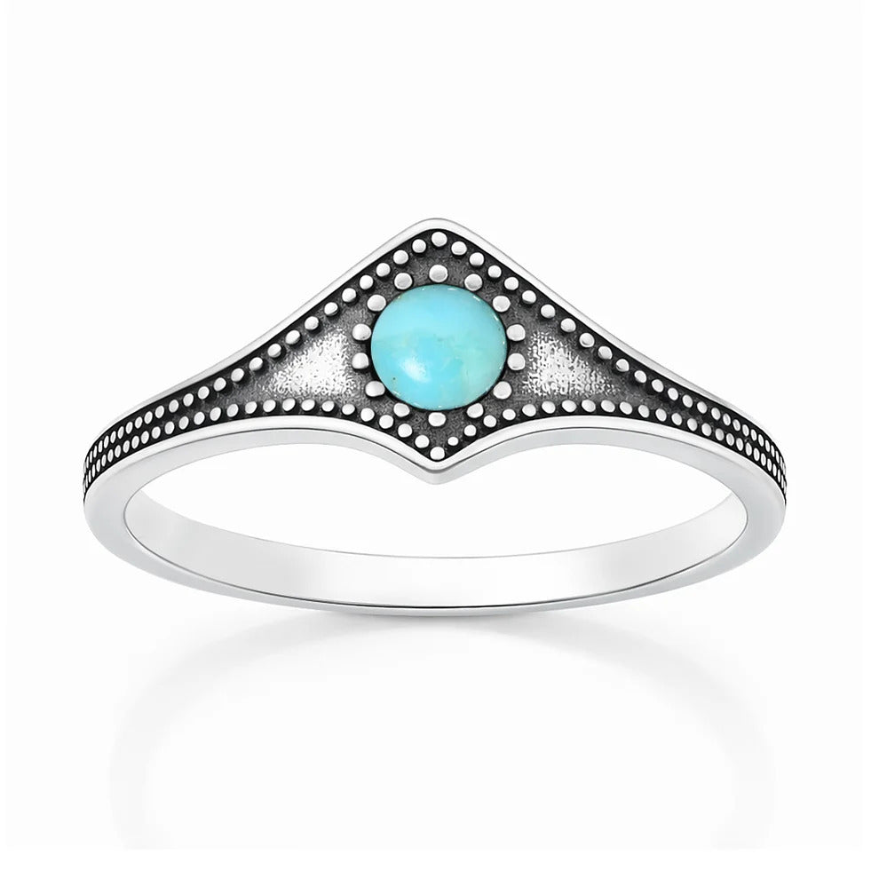Sterling Silver Oxidized And Polished 8.5mm Turquoise Ring