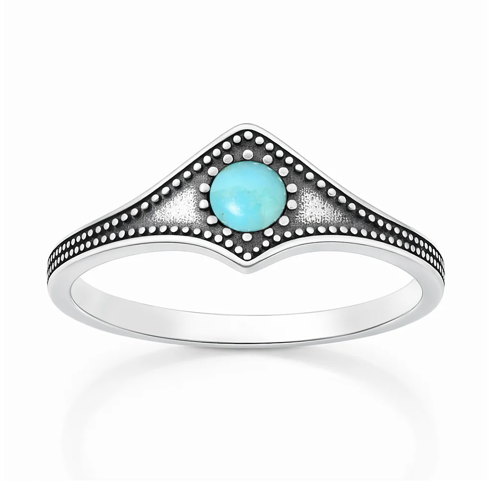 Sterling Silver Oxidized And Polished Turquoise Stone Ring