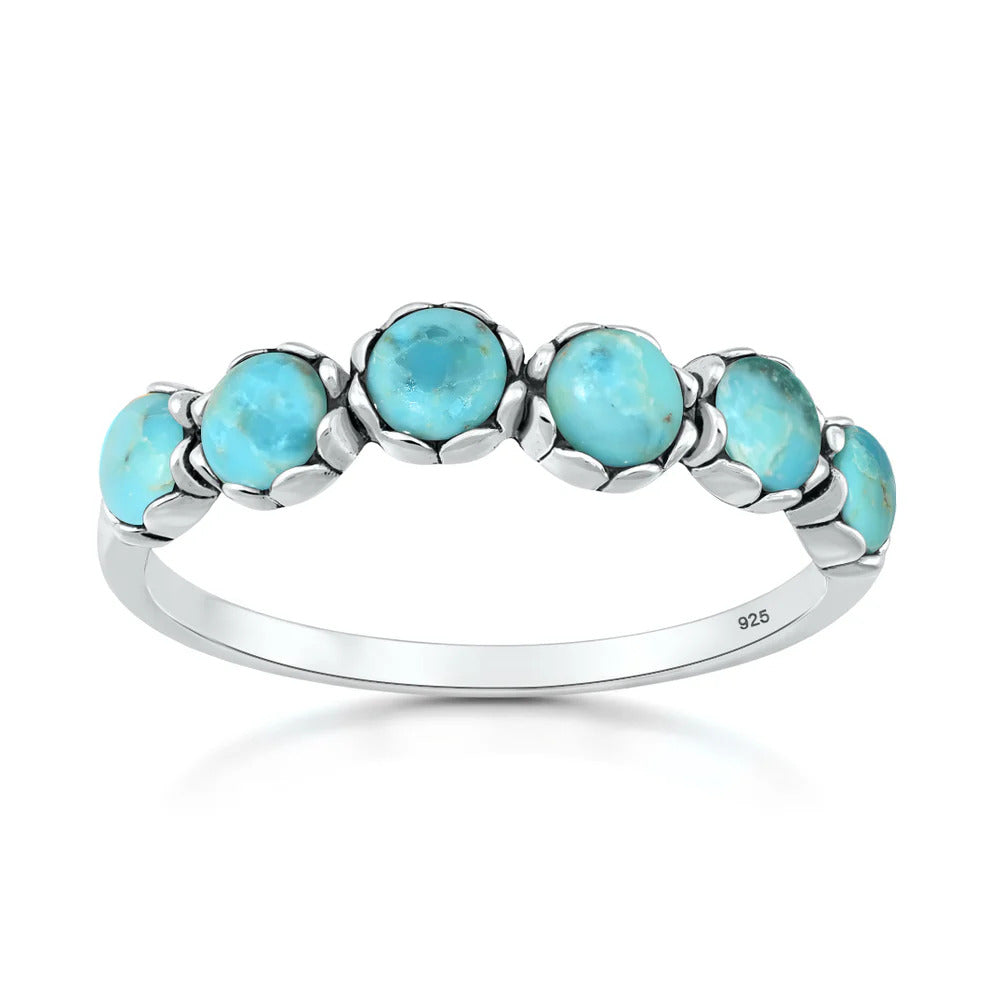 Sterling Silver Oxidized And Polished 4.7mm Turquoise Stone Ring