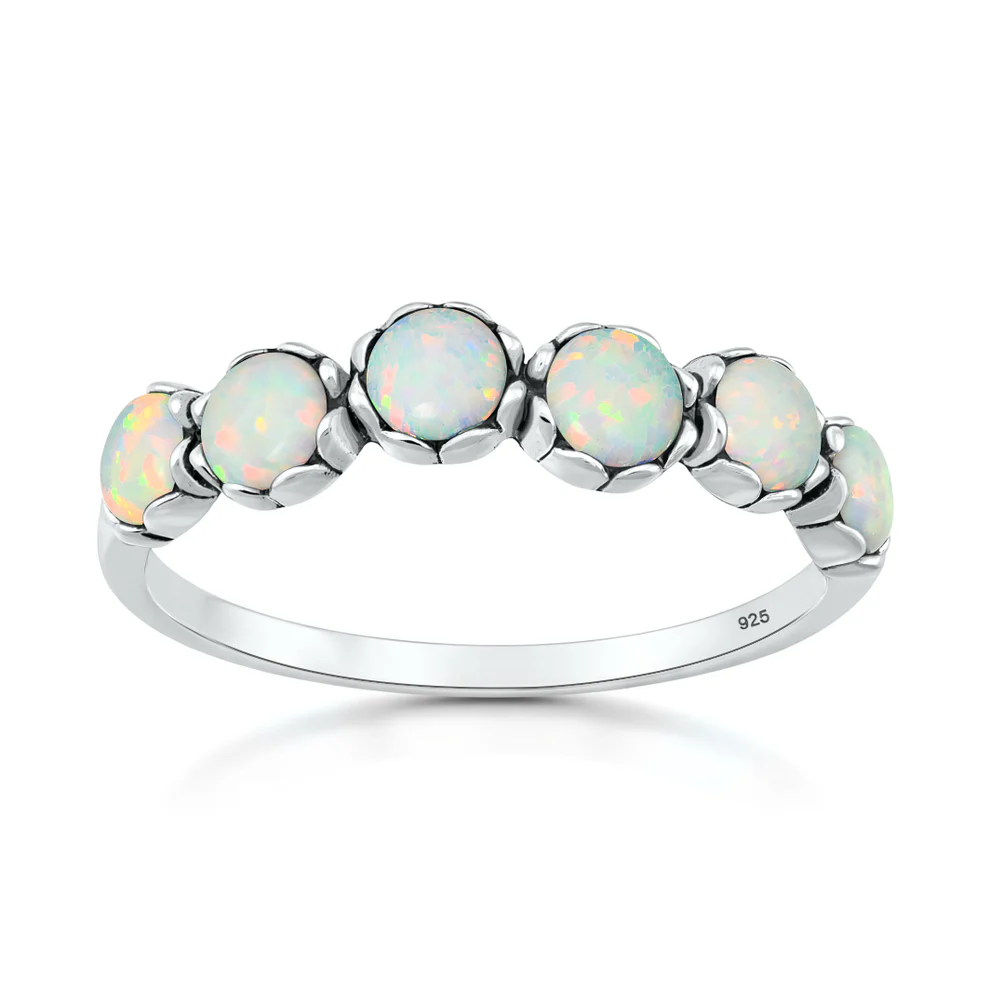 Sterling Silver Oxidized And Polished White Lab Opal Ring