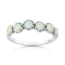 Load image into Gallery viewer, Sterling Silver Oxidized And Polished Rounds White Lab Opal Ring