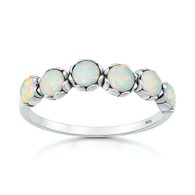 Sterling Silver Oxidized And Polished White Lab Opal Ring