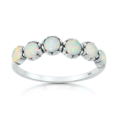 Sterling Silver Oxidized And Polished White Lab Opal Ring