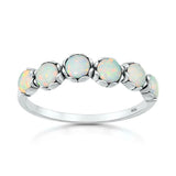 Sterling Silver Oxidized And Polished Rounds White Lab Opal Ring