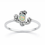 Sterling Silver Oxidized And Polished White Lab Opal Cactus Ring