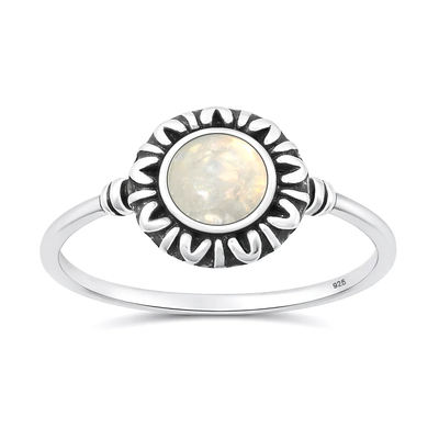 Sterling Silver Oxidized And Polished Bead Design Turquoise Stone Ring