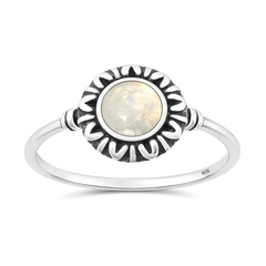 Sterling Silver Oxidized And Polished Bead Design Turquoise Stone Ring