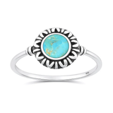 Sterling Silver Oxidized And Polished Bali Leaves Turquoise Stone Ring