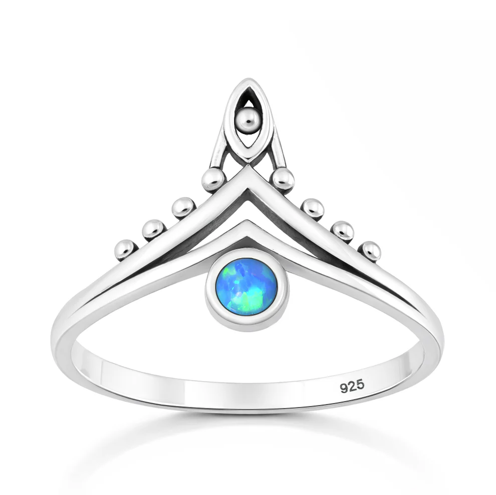 Sterling Silver Oxidized And Polished Celtic Tree Blue Lab Opal Ring