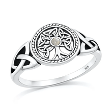 Load image into Gallery viewer, Sterling Silver Oxidized And Polished Celtric Tree Moonstone Stone Ring
