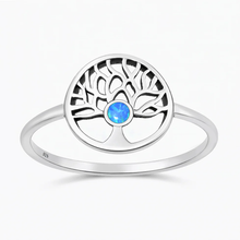 Load image into Gallery viewer, Sterling Silver Oxidized And Polished Tree Of Life Blue Lab Opal Ring