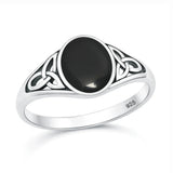 Sterling Silver Oxidized And Polished Celtic Knot Black Agate Stone Ring