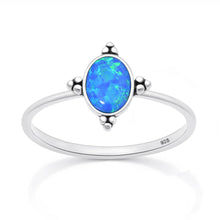 Load image into Gallery viewer, Sterling Silver Oxidized And Polished Oval Blue Lab Opal Ring