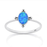 Sterling Silver Oxidized And Polished Oval Blue Lab Opal Ring