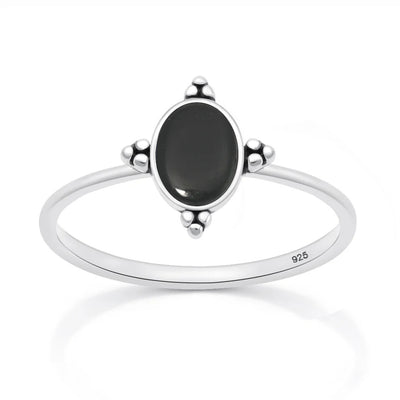 Sterling Silver Oxidized And Polished Black Agate Stone Ring