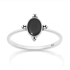 Sterling Silver Oxidized And Polished Black Agate Stone Ring