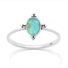 Sterling Silver Oxidized And Polished Oval Turquoise Stone Ring