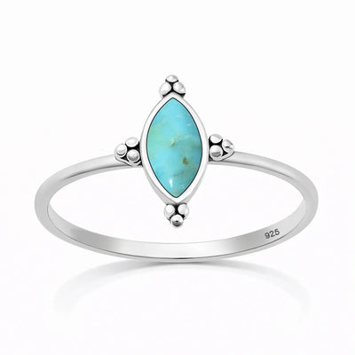 Sterling Silver Oxidized And Polished Turquoise Bali Ring