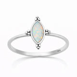 Sterling Silver Oxidized And Polished White Lab Opal Bali Ring