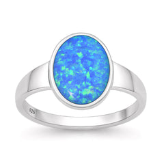 Sterling Silver Oxidized And Polished Oval Blue Lab Opal Ring