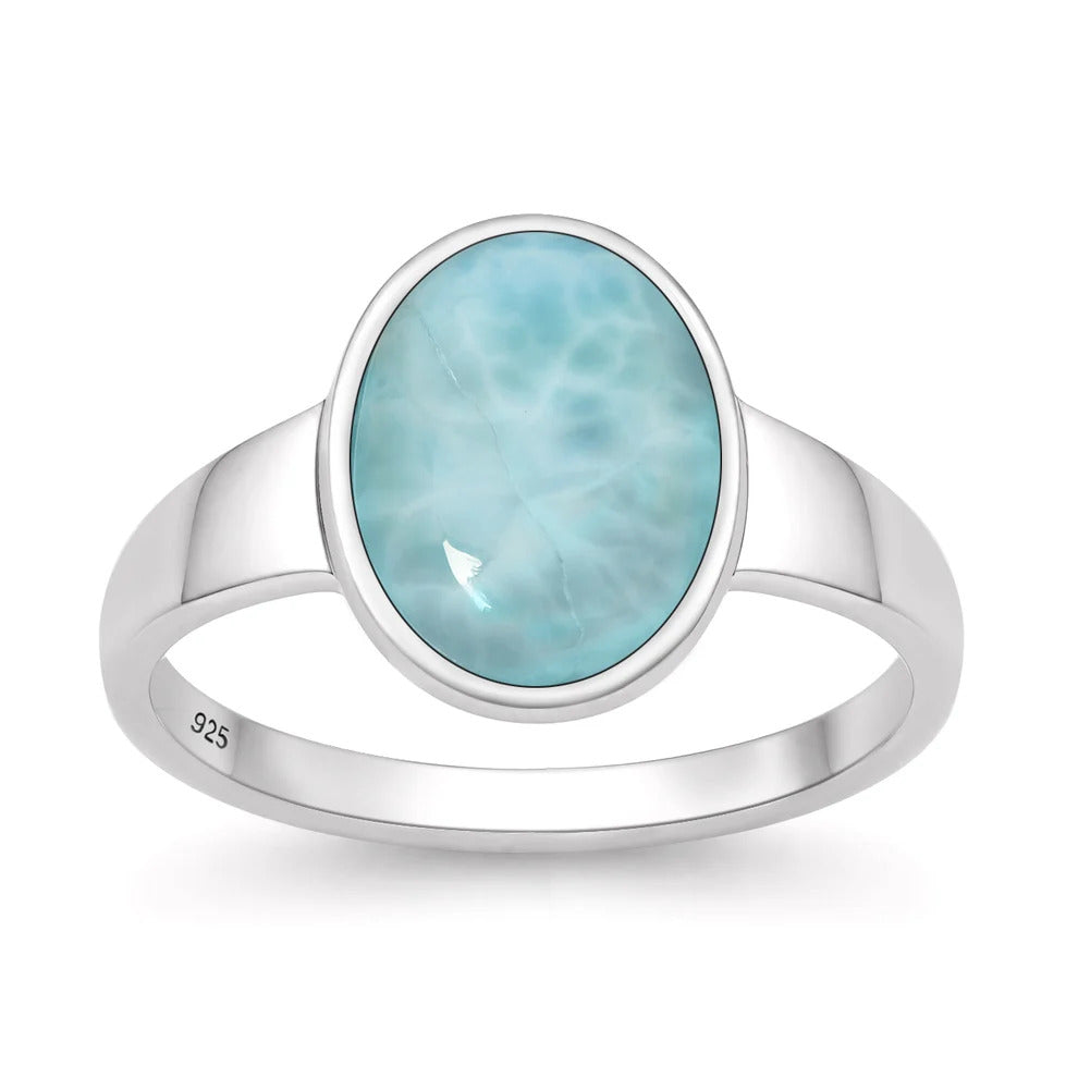 Sterling Silver Oxidized And Polished Larimar Oval Ring