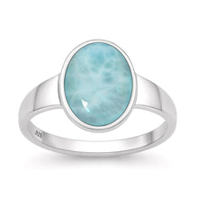 Load image into Gallery viewer, Sterling Silver Oxidized And Polished Oval Larimar Stone Ring