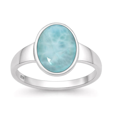 Sterling Silver Oxidized And Polished Oval Larimar Stone Ring