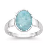 Sterling Silver Oxidized And Polished Oval Larimar Stone Ring