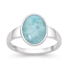 Sterling Silver Oxidized And Polished Oval Larimar Stone Ring