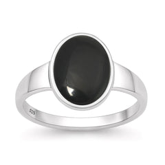 Sterling Silver Oxidized And Polished Black Onyx Stone Oval Ring