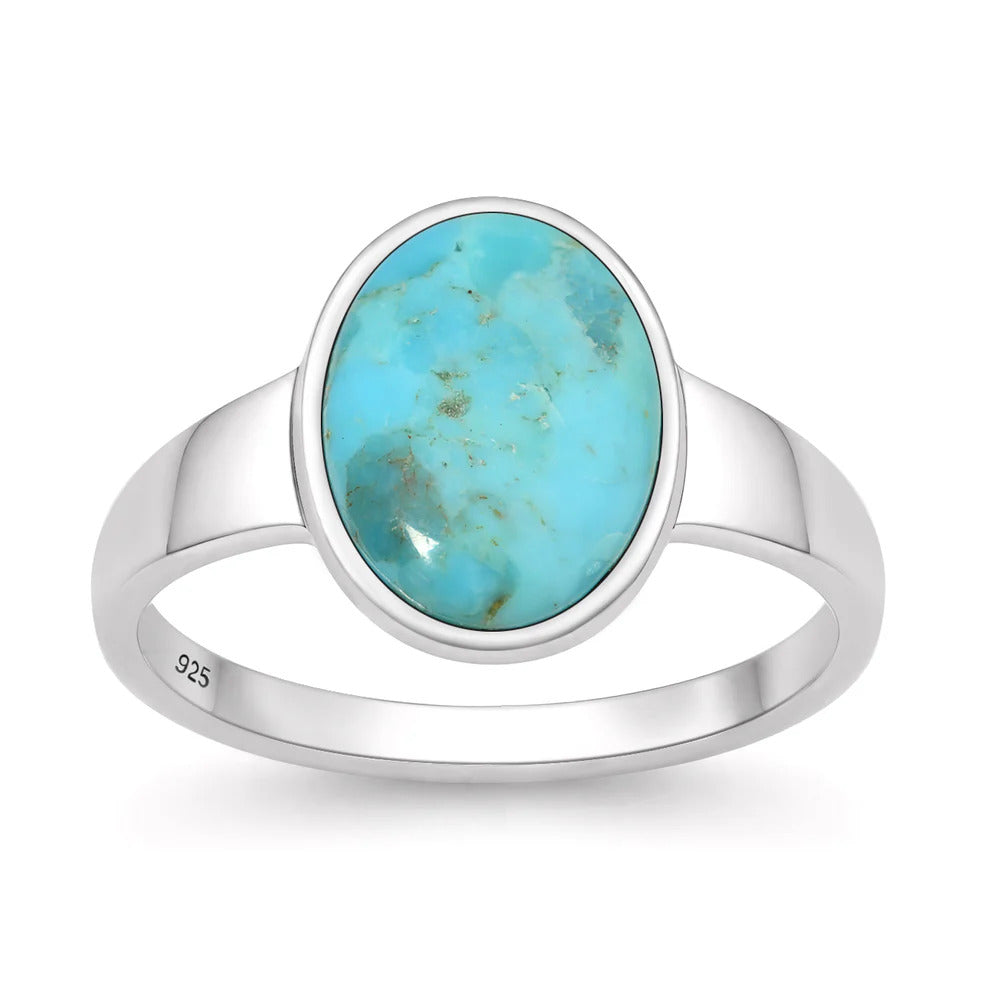 Sterling Silver Oxidized And Polished Oval Turquoise Stone Ring