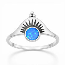 Load image into Gallery viewer, Sterling Silver Oxidized And Polished Blue Lab Opal Sunburst Ring