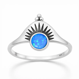Sterling Silver Oxidized And Polished Sunburst Blue Lab Opal Ring