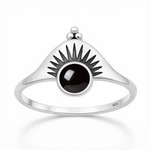 Load image into Gallery viewer, Sterling Silver Oxidized And Polished 12.5mm Sunburst Black Agate Stone Ring