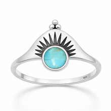 Load image into Gallery viewer, Sterling Silver Oxidized And Polished 12.5mm Sunburst Turquoise Stone Ring