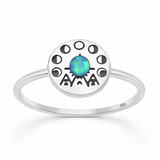 Sterling Silver Oxidized And Polished Tribal Moon Phase Blue Lab Opal Ring