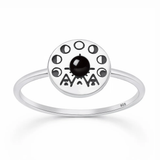 Sterling Silver Oxidized And Polished Tribal Moon Phase Black Onyx Stone Ring