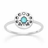 Sterling Silver Oxidized And Polished Tribal Moon Phase Turquoise Stone Ring