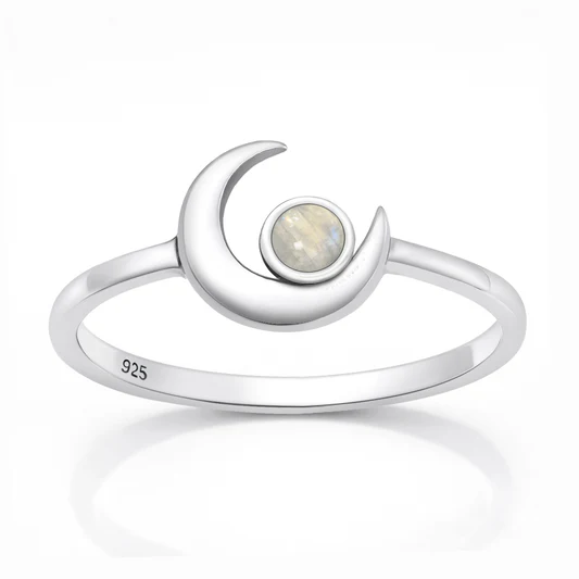 Sterling Silver Oxidized And Polished Crescent Moon Moonstone Stone Ring