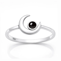 Sterling Silver Oxidized And Polished Crescent Moon Black Onyx Stone Ring