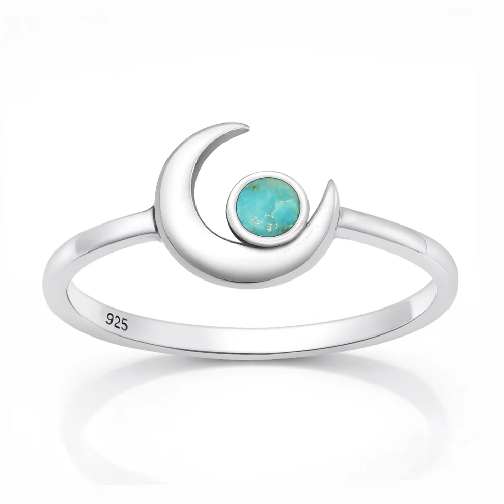 Sterling Silver Oxidized And Polished Crescent Moon Turquoise Stone Ring